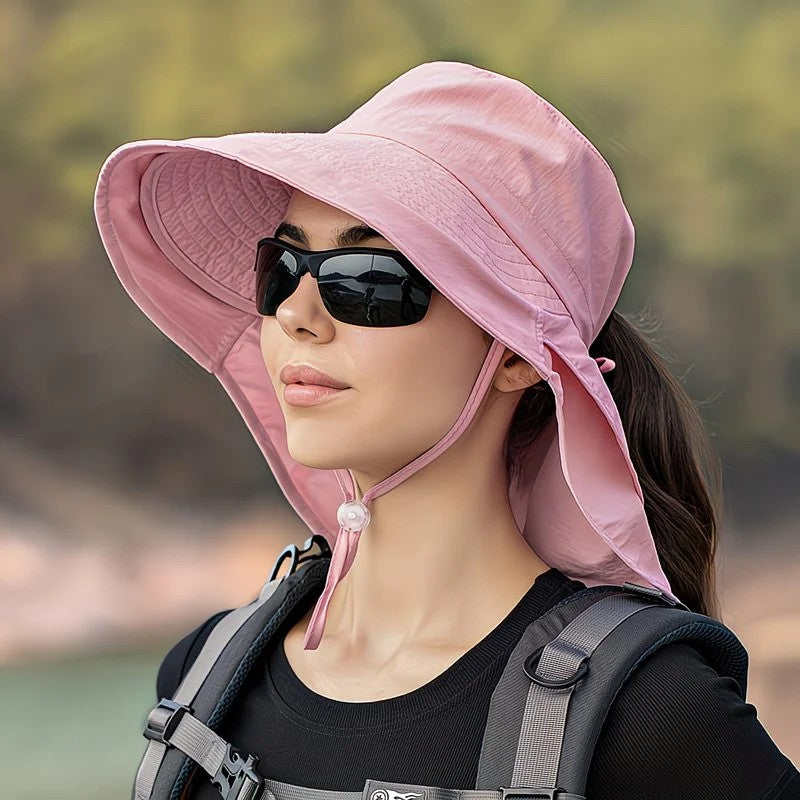 Black Fashion Wide Brim Sun Hat with Ponytail Hole - Bohemian Baseball Cap Design, Visor, Breathable Polyester