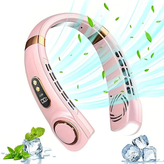 New Neck Hanging Fan Portable Mini USB Fan Personal Cooling Turbine Small Charging Quiet Lazy-Friendly.pink.