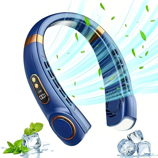 New Neck Hanging Fan Portable Mini USB Fan Personal Cooling Turbine Small Charging Quiet Lazy-Friendly.BLUE.