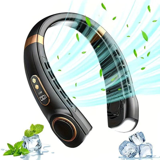 New Neck Hanging Fan Portable Mini USB Fan Personal Cooling Turbine Small Charging Quiet Lazy-Friendly.Black.