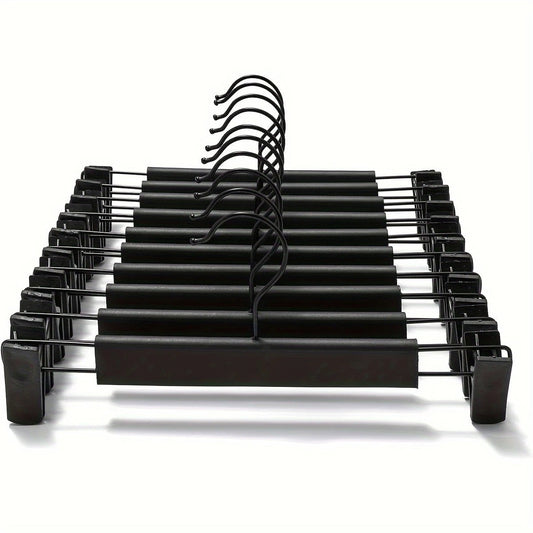 10pcs Super Anti-Slip Pants Hangers with Clips, Thickened Plastic Dual-Use Skirt/Pants Hangers, Seamless Anti-Mark Home Drying Racks, Wardrobe Organizer Essential.