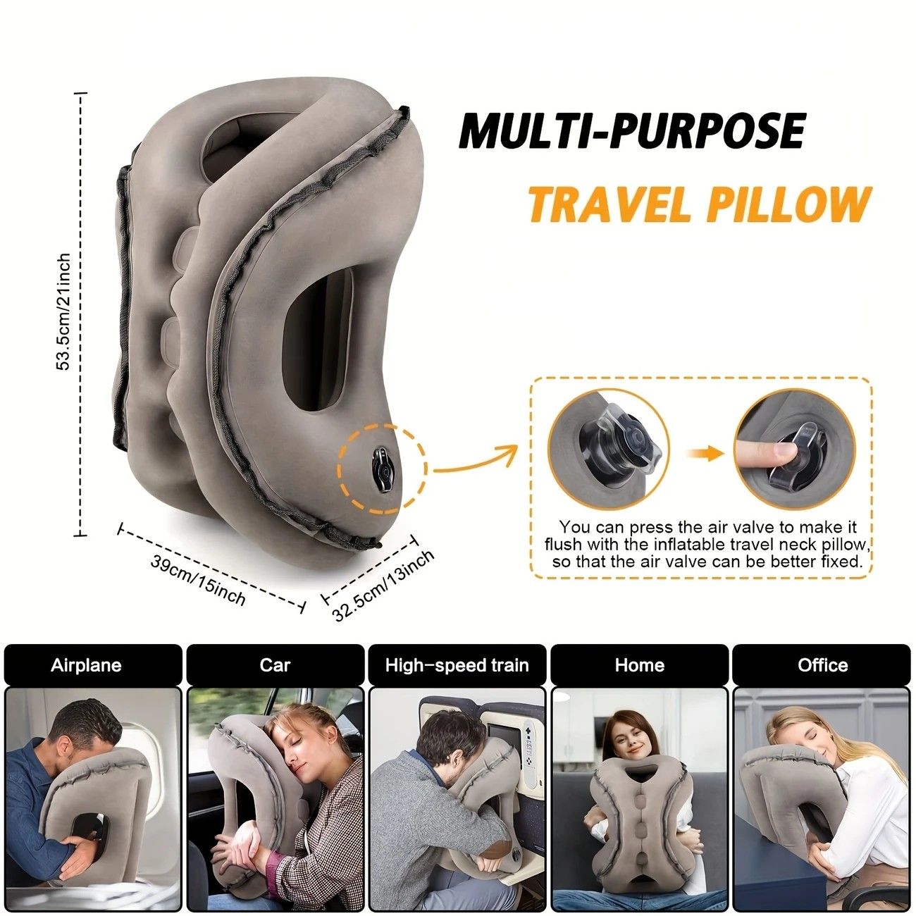 Inflatable Travel Pillow | Multi-Scene Ergonomic Design, 3-Second Inflate/Deflate, Relieves Travel Fatigue.(GREY)