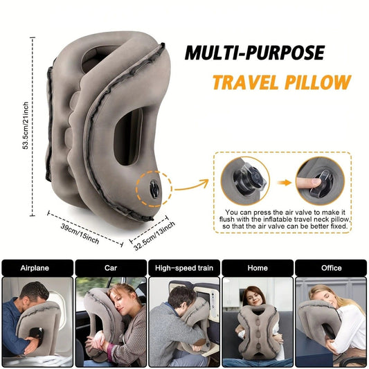 Inflatable Travel Pillow | Multi-Scene Ergonomic Design, 3-Second Inflate/Deflate, Relieves Travel Fatigue.(GREY)