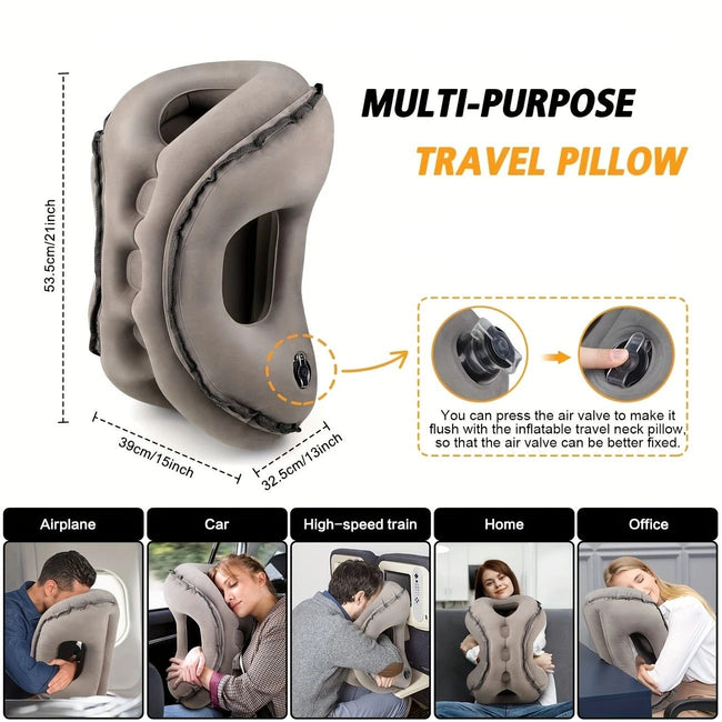 Inflatable Travel Pillow | Multi-Scene Ergonomic Design, 3-Second Inflate/Deflate, Relieves Travel Fatigue.(GREY) Main Image