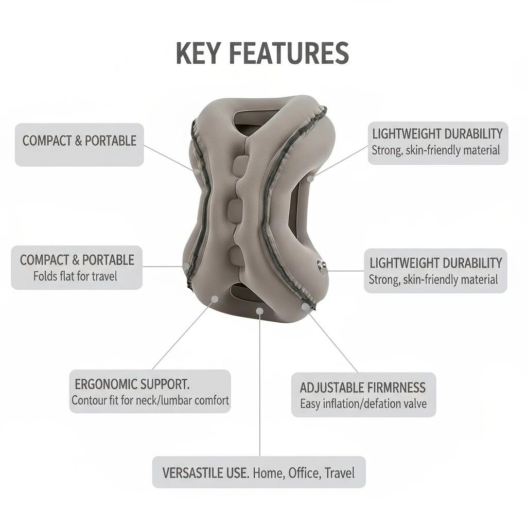 Inflatable Travel Pillow | Multi-Scene Ergonomic Design, 3-Second Inflate/Deflate, Relieves Travel Fatigue.(GREY)