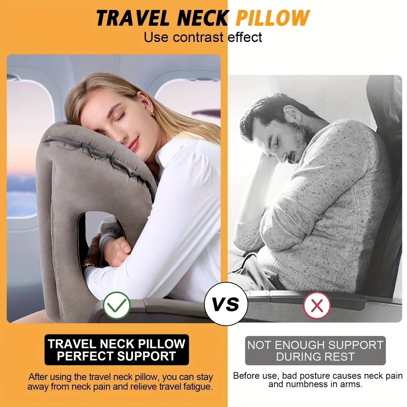 Inflatable Travel Pillow | Multi-Scene Ergonomic Design, 3-Second Inflate/Deflate, Relieves Travel Fatigue.(GREY)