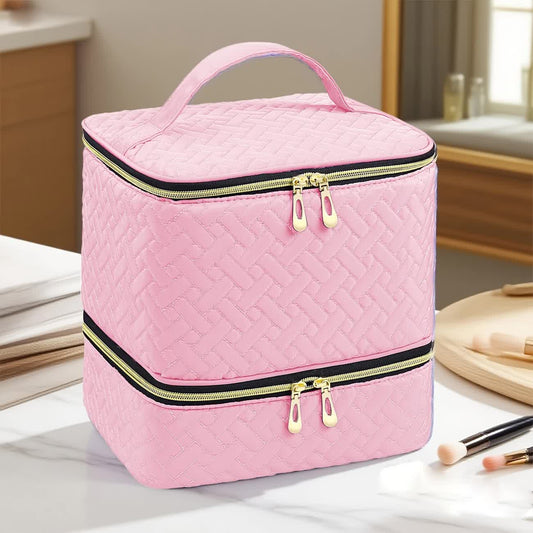 PINK Double‑layer woven storage, scientifically organized with large capacity—Professional Nail Tool Carry‑on Bag, keeping tools perfectly ordered.
