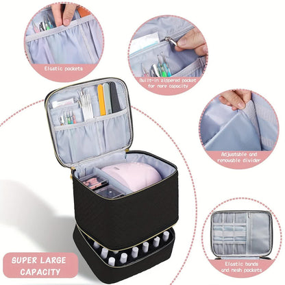 Green Double‑layer woven storage, scientifically organized with large capacity—Professional Nail Tool Carry‑on Bag, keeping tools perfectly ordered.