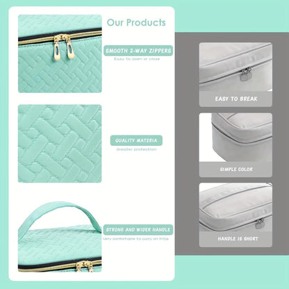 Green Double‑layer woven storage, scientifically organized with large capacity—Professional Nail Tool Carry‑on Bag, keeping tools perfectly ordered.