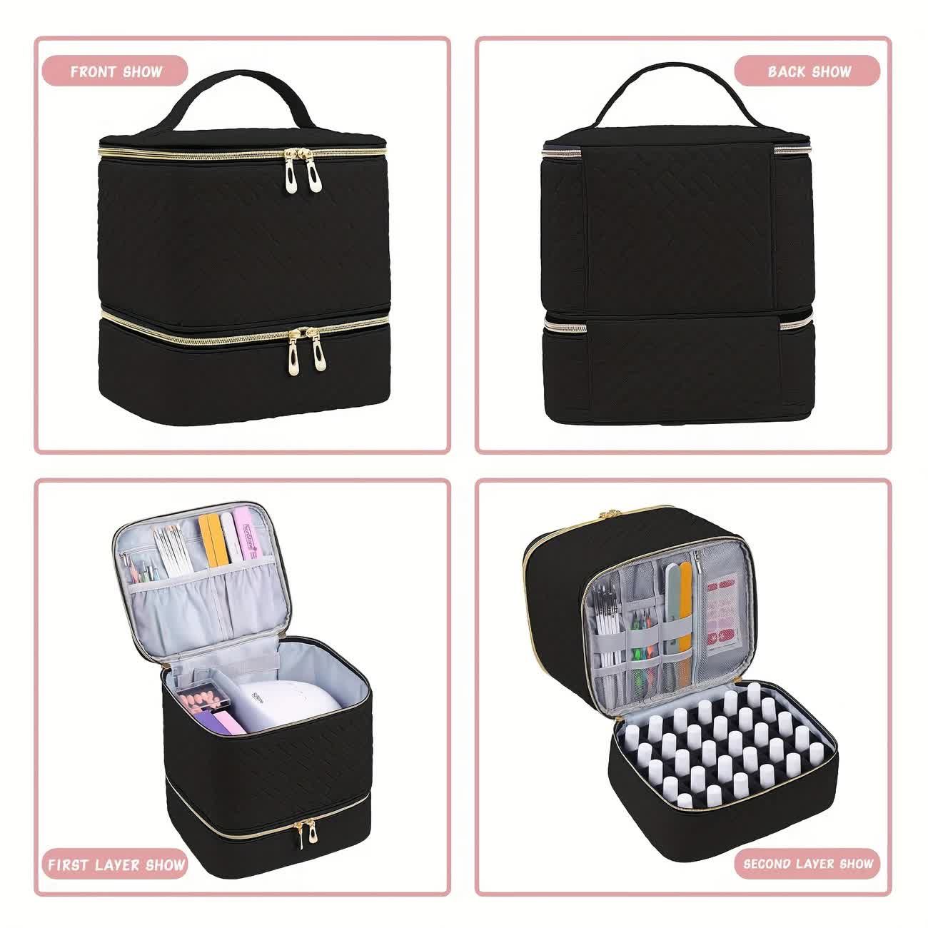 Green Double‑layer woven storage, scientifically organized with large capacity—Professional Nail Tool Carry‑on Bag, keeping tools perfectly ordered.