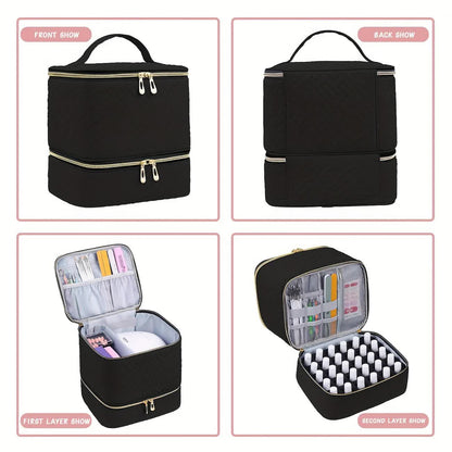Green Double‑layer woven storage, scientifically organized with large capacity—Professional Nail Tool Carry‑on Bag, keeping tools perfectly ordered.