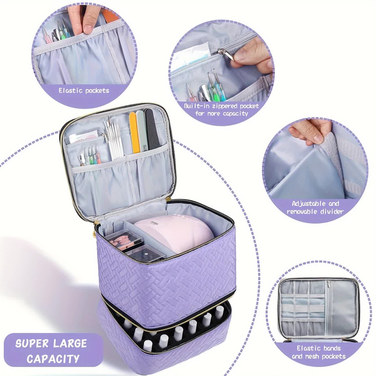 Green Double‑layer woven storage, scientifically organized with large capacity—Professional Nail Tool Carry‑on Bag, keeping tools perfectly ordered.