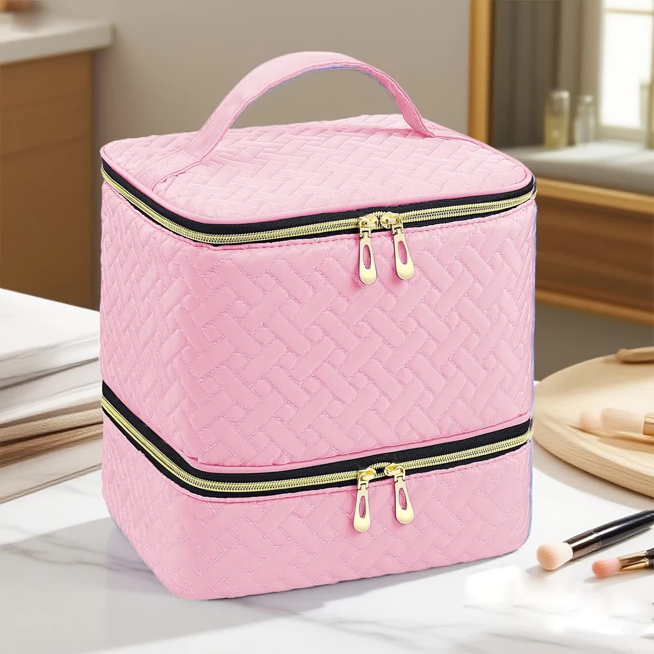 Green Double‑layer woven storage, scientifically organized with large capacity—Professional Nail Tool Carry‑on Bag, keeping tools perfectly ordered.