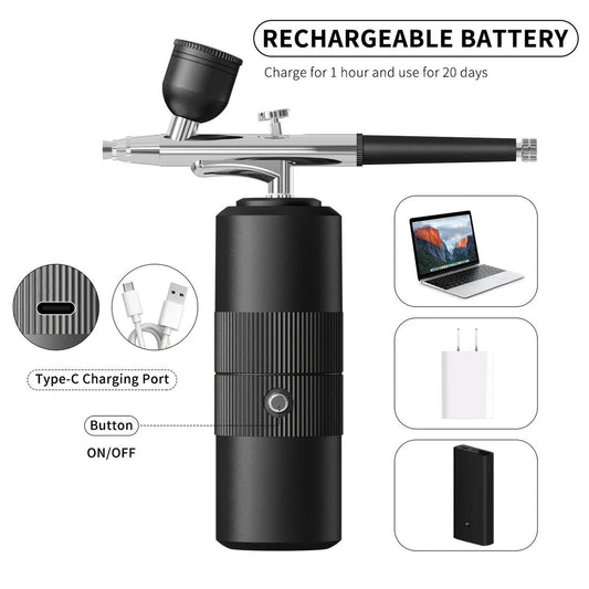 Pink Portable Wireless Airbrush Kit, Versatile for Nail Art, Painting, Makeup, and Model Making