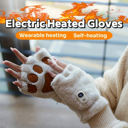 BLACK Cat Paw Fingerless Electric Heating Gloves, 3 adjustable heating levels, washable, 2000mAh battery, fluffy and warm, perfect for study and entertainment, ideal gift for birthdays and Christmas.