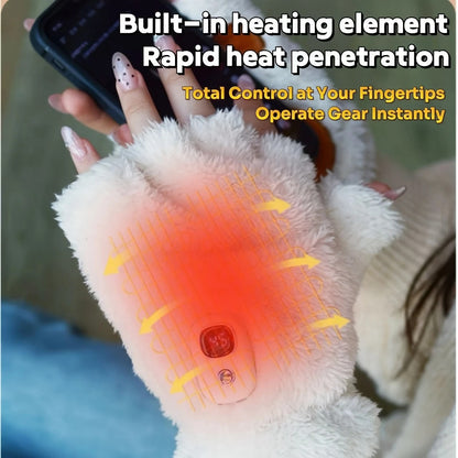 BLACK Cat Paw Fingerless Electric Heating Gloves, 3 adjustable heating levels, washable, 2000mAh battery, fluffy and warm, perfect for study and entertainment, ideal gift for birthdays and Christmas.