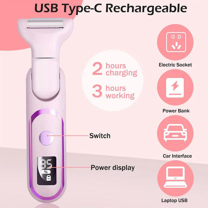 WHITE Women's Whole Body Electric Hair Removal Device, Painless Hair Removal, Type-C Fast Charging