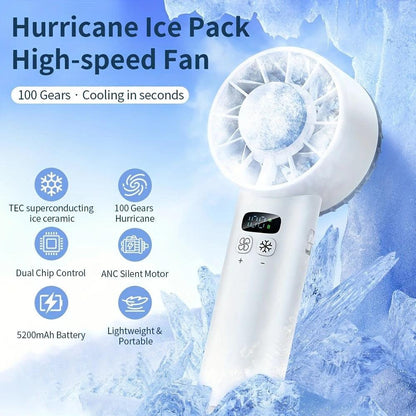 BLUE Hurricane Ice-Bag High-Speed Fanï½100-Speed Adjustable, Second-Level Cooling, Lightweight and Portable Summer Travel Essential.