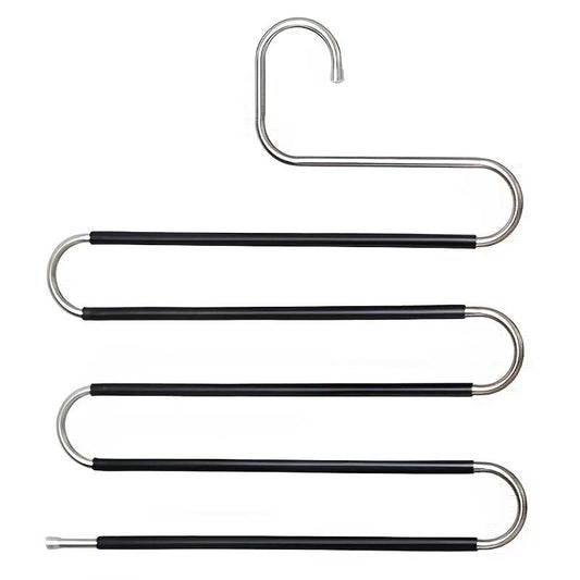 3 Pack Multi-Layer Stainless Steel Metal Pants Hangers, Bedroom Storage, S-Shaped Anti-Slip No-Mark, Space Saving, Closet Storage Rack, Pants Jeans Scarves Hanging, Black Version