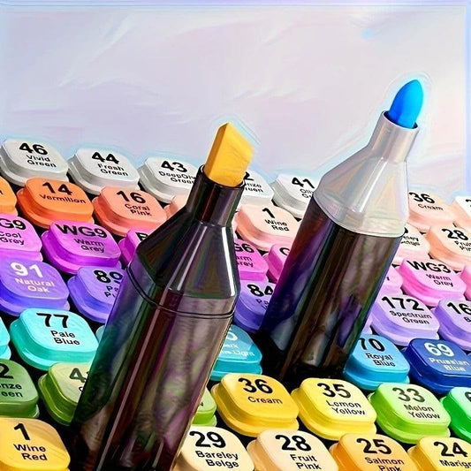 36-color dual-tip markers, featuring fine and broad tips, quick-drying, suitable for student drawing and hand sketching, offering smooth color application and no bleed-through on paper..
