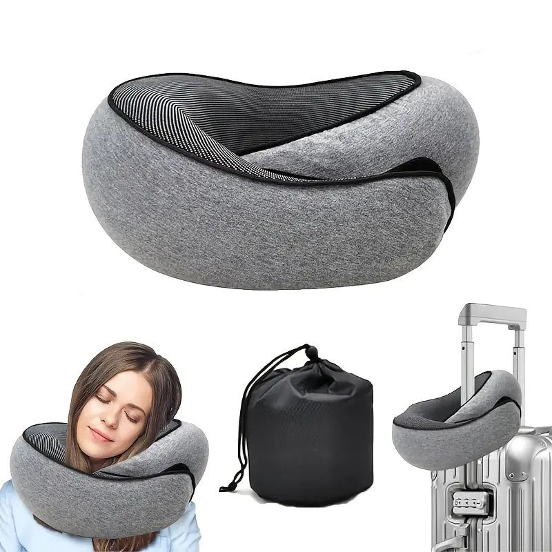 DARK GREY Snail Airplane Neck Pillow – Travel pillow with soft supportive design, ideal for sleep, cars, trains, the office, and home use. Includes a washable pillowcase and portable cervical support pad with storage bag.