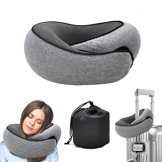 DARK GREY Snail Airplane Neck Pillow – Travel pillow with soft supportive design, ideal for sleep, cars, trains, the office, and home use. Includes a washable pillowcase and portable cervical support pad with storage bag.