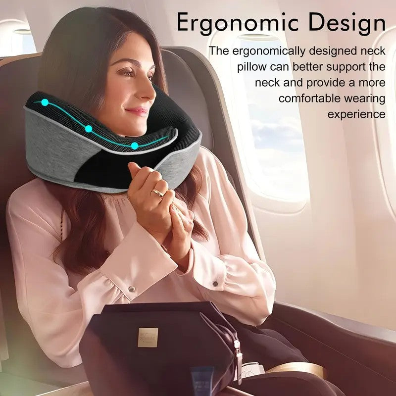 DARK GREY Snail Airplane Neck Pillow – Travel pillow with soft supportive design, ideal for sleep, cars, trains, the office, and home use. Includes a washable pillowcase and portable cervical support pad with storage bag.