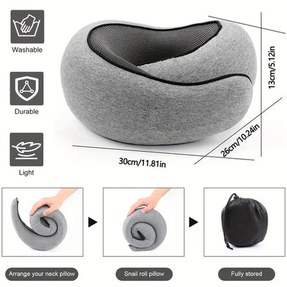 black Snail Airplane Neck Pillow – Travel pillow with soft supportive design, ideal for sleep, cars, trains, the office, and home use. Includes a washable pillowcase and portable cervical support pad with storage bag.