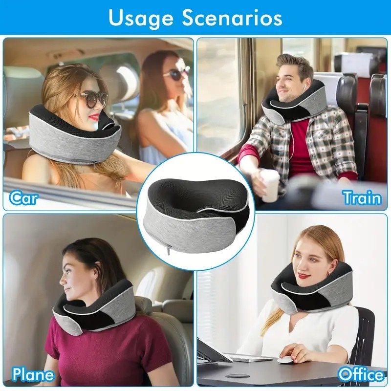 black Snail Airplane Neck Pillow – Travel pillow with soft supportive design, ideal for sleep, cars, trains, the office, and home use. Includes a washable pillowcase and portable cervical support pad with storage bag.