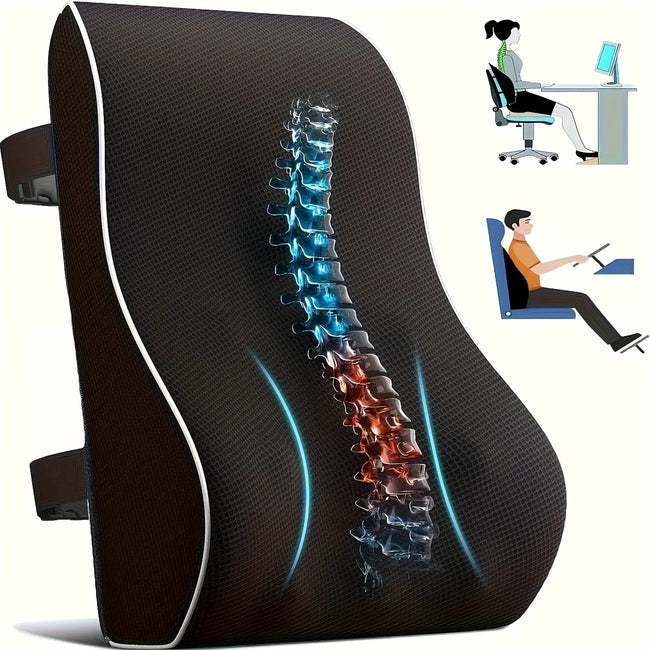 1 Lumbar Support Pillow for Lower Back and Posture - Memory Foam Cushion with Adjustable Strap, Breathable Mesh Cover and Dual Straps (Office Chair, Car, Gaming) - Spine Health Aid, Office Furniture, Back Cushion, Back Pain Relief Pad Hover Image