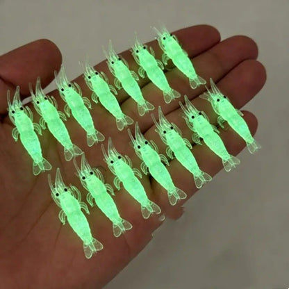 Glow-in-the-Dark Shrimp Lure 20-Piece Box Set | Night Fishing Essential, Soft Plastic Lure with Hooks, Suitable for Freshwater and Saltwater, Ideal for Bass/Trout/Crappie/Walleye/Redfish