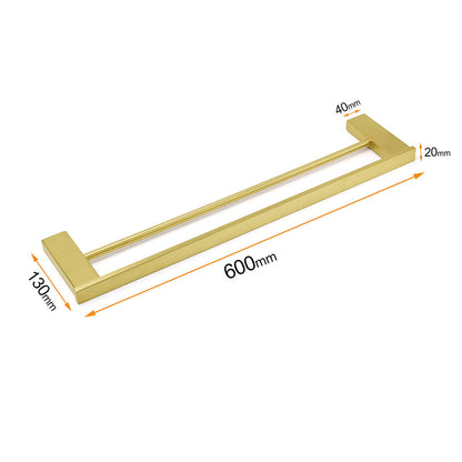 Square SUS Double Towel Rail Rack 600mm Brushed Gold Hanger Holder Bar Bathroom