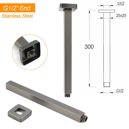 Bath Square 300mm Shower Component Brass Ceiling Extension Dropper Arm Gunmetal