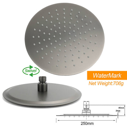 WELS Gun Metal Round 10" SUS Rainfall Shower Head 300mm Ceiling Dropper Arm Set