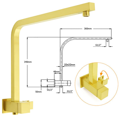 WELS Brushed Gold Twin Shower 12" Rain Head Handheld Diverter Wall Arm Set Square Taps