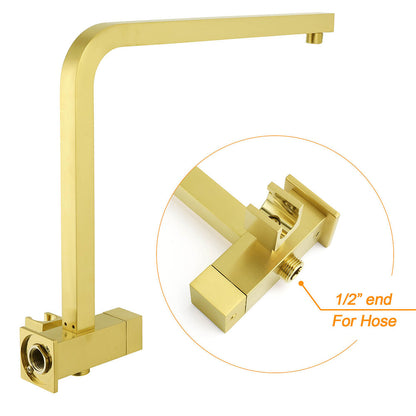 WELS Brushed Gold Twin Shower 12" Rain Head Handheld Diverter Wall Arm Set Square Taps