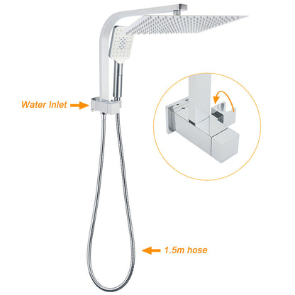 WELS Square Chrome 12" Shower Head 3 Mode Handheld Diverter Wall Arm 2in1 Set + Mixer