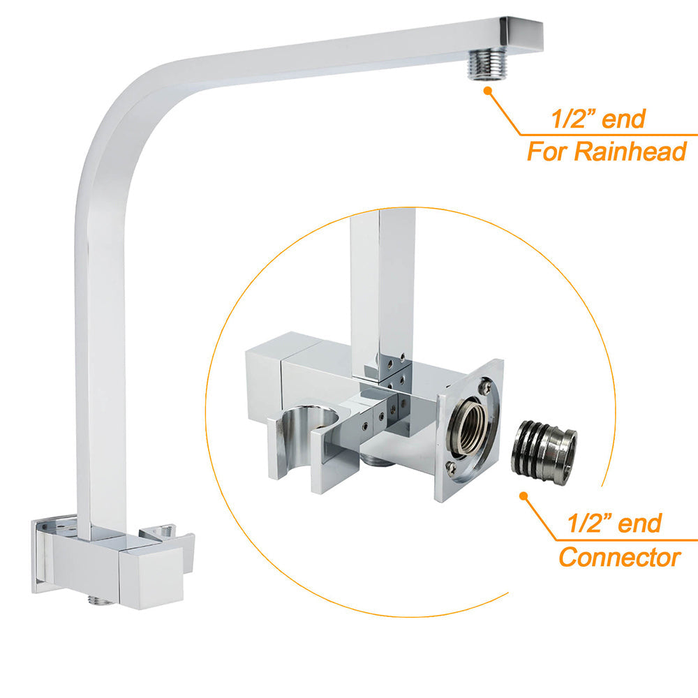 WELS Square Chrome 12" Shower Head 3 Mode Handheld Diverter Wall Arm 2in1 Set + Mixer