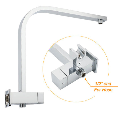WELS Square Twin Shower Head Chrome 16" Large 3 Mode Handheld Diverter Wall Arm Set