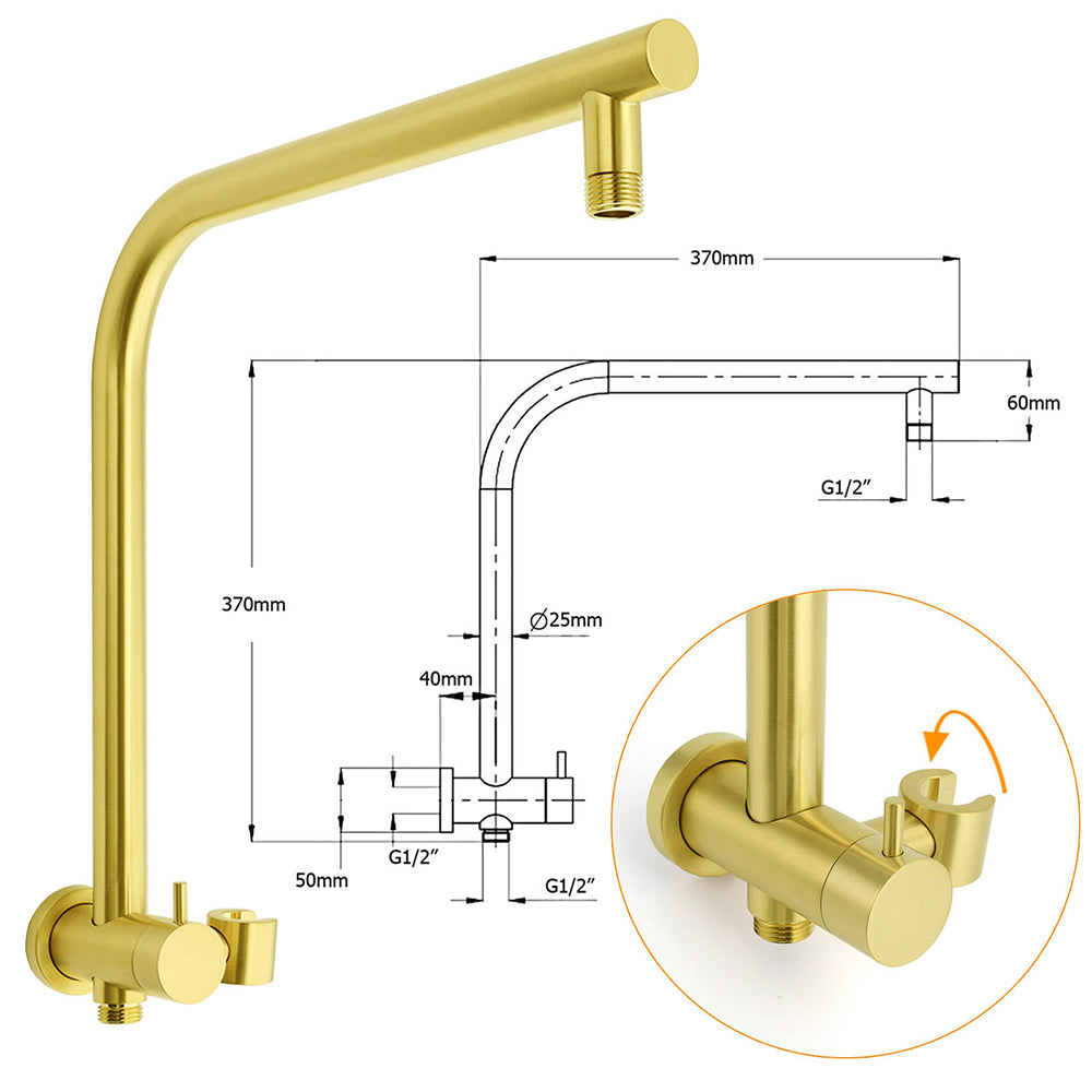 Brushed Gold Round 2in1 8" Shower Head Set Diverter Wall Arm Stainless Steel Handheld Small Face Mixer