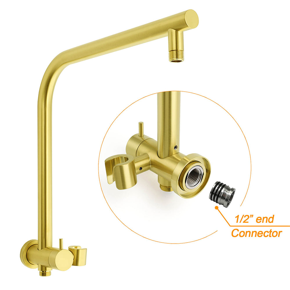 Brushed Gold Round 2in1 8" Shower Head Set Diverter Wall Arm Stainless Steel Handheld Small Face Mixer