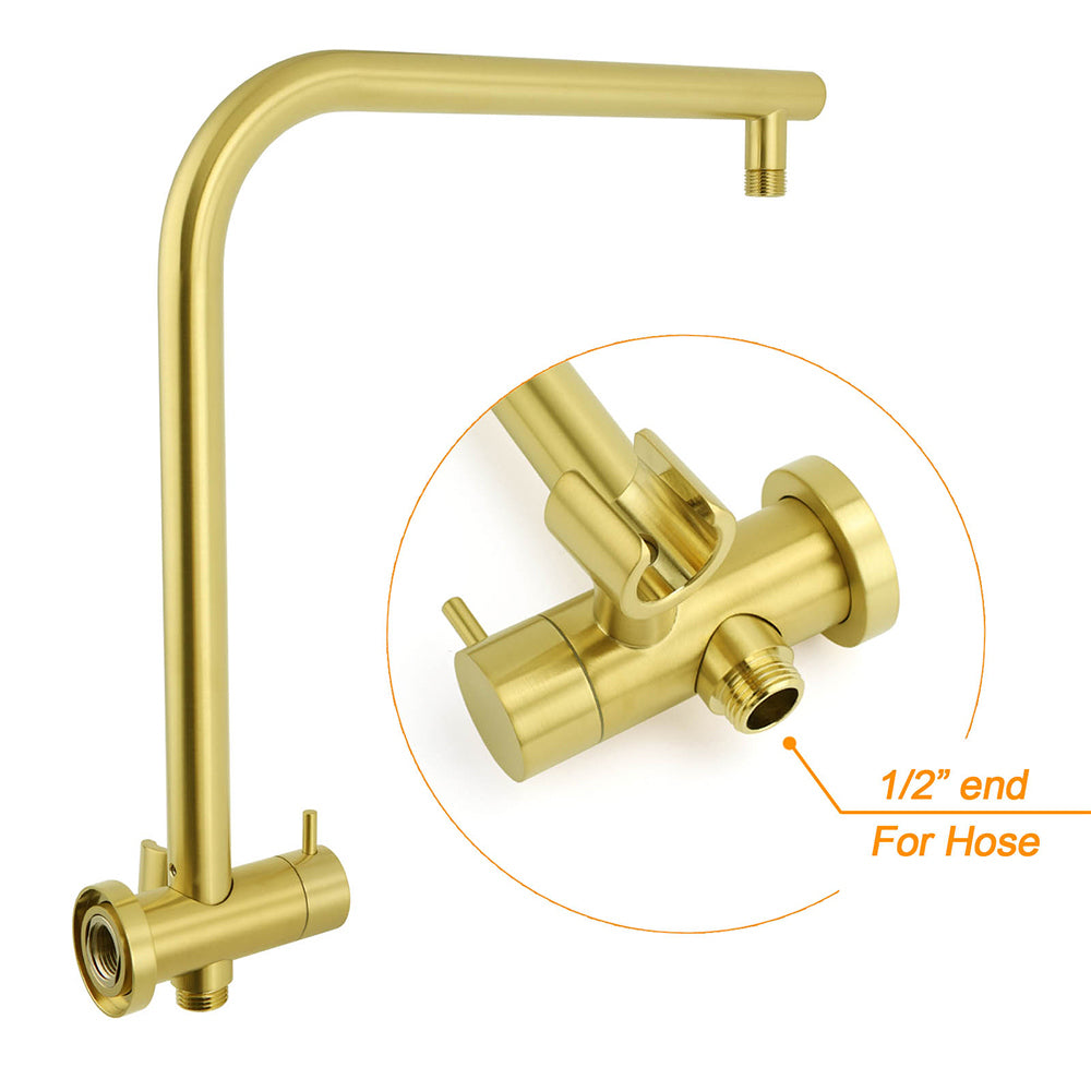 Brushed Gold Round 2in1 8" Shower Head Set Diverter Wall Arm Stainless Steel Handheld Small Face Mixer