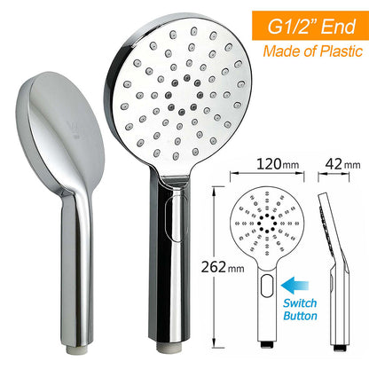 WELS 2in1 Shower 8" Round Chrome Head 3 Mode Handheld Rose Gooseneck Arm Set