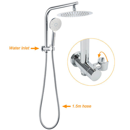 WELS Chrome Round 10" Rain Shower Head Handheld Sliding Rail DIY 2in1 Mixer Set