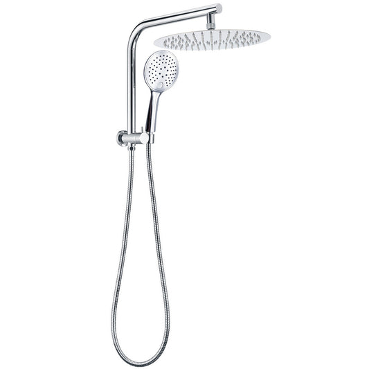 2in1 Large Round 12" Shower Head 3 Mode Handheld Gooseneck Arm Diverter Set Drill Free