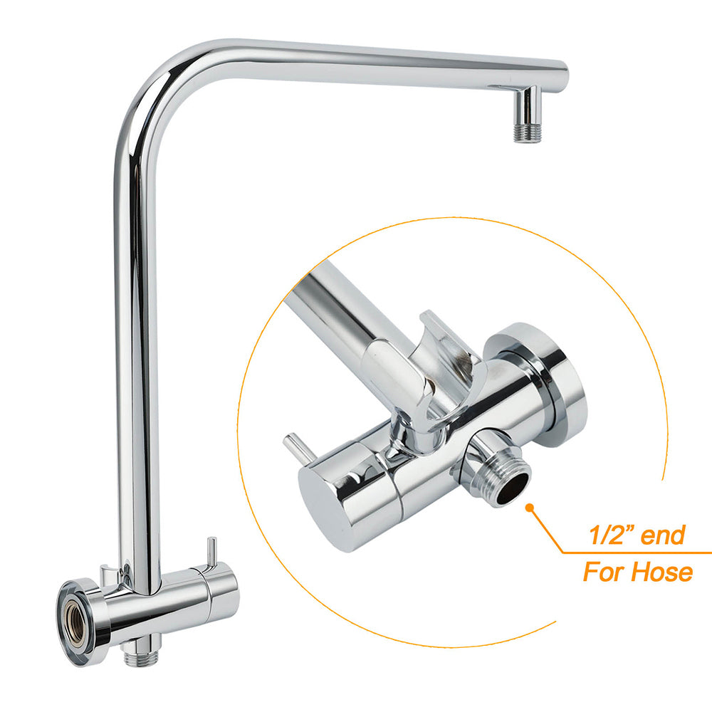 WELS 2in1 Round 12" Shower Head 3 Mode Handheld Gooseneck Arm Diverter Set Drill Free + Taps