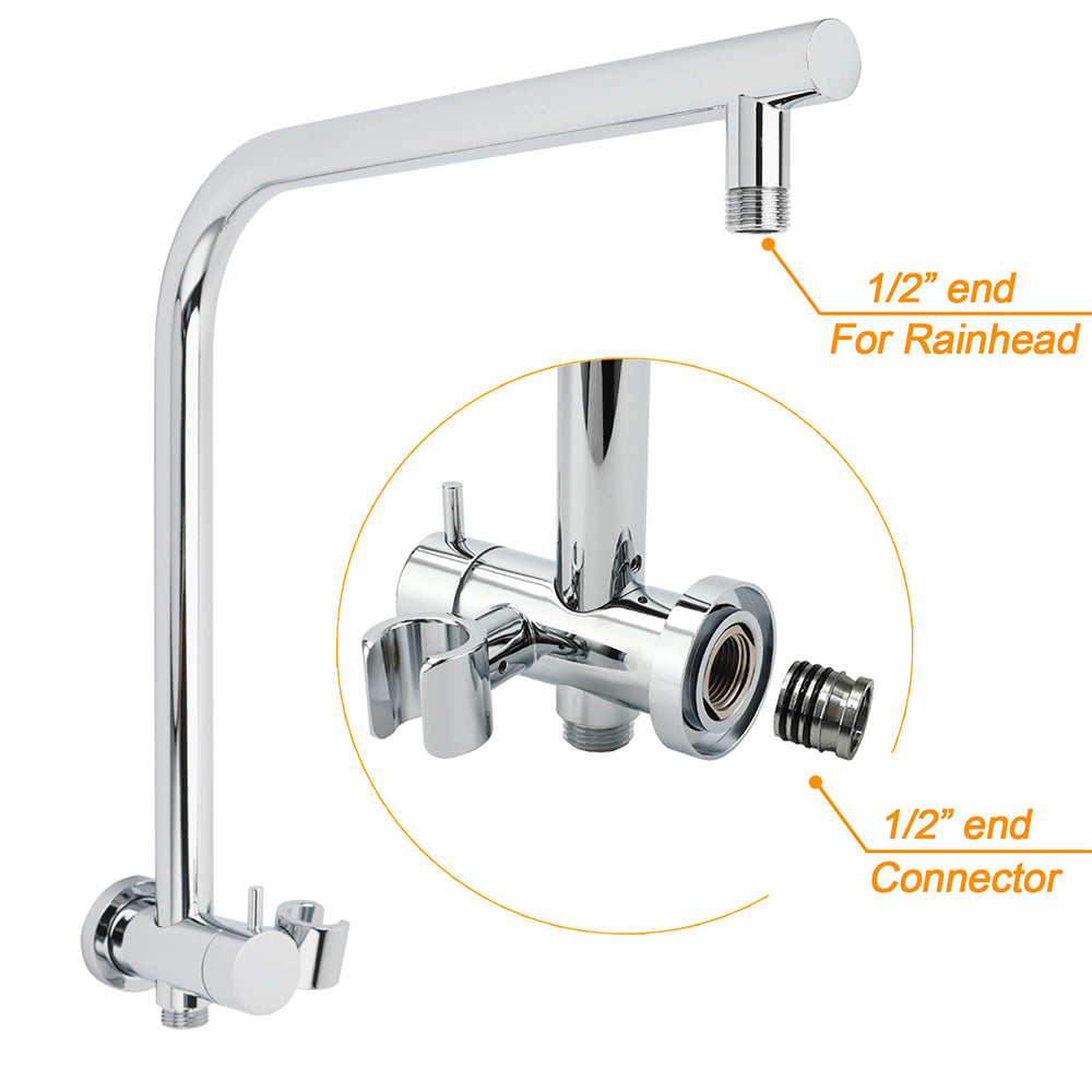 WELS Round 9" Twin Shower Head 3 Mode Handheld Gooseneck Wall Arm 2 in 1 Combo Mixer Set