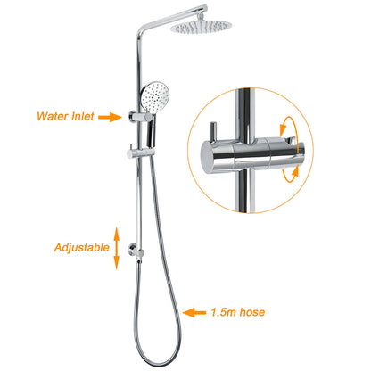 Chrome Round 8" Rainfall Shower Head 3 Modes Handheld Rose Silde Rail Twin Set Mixer