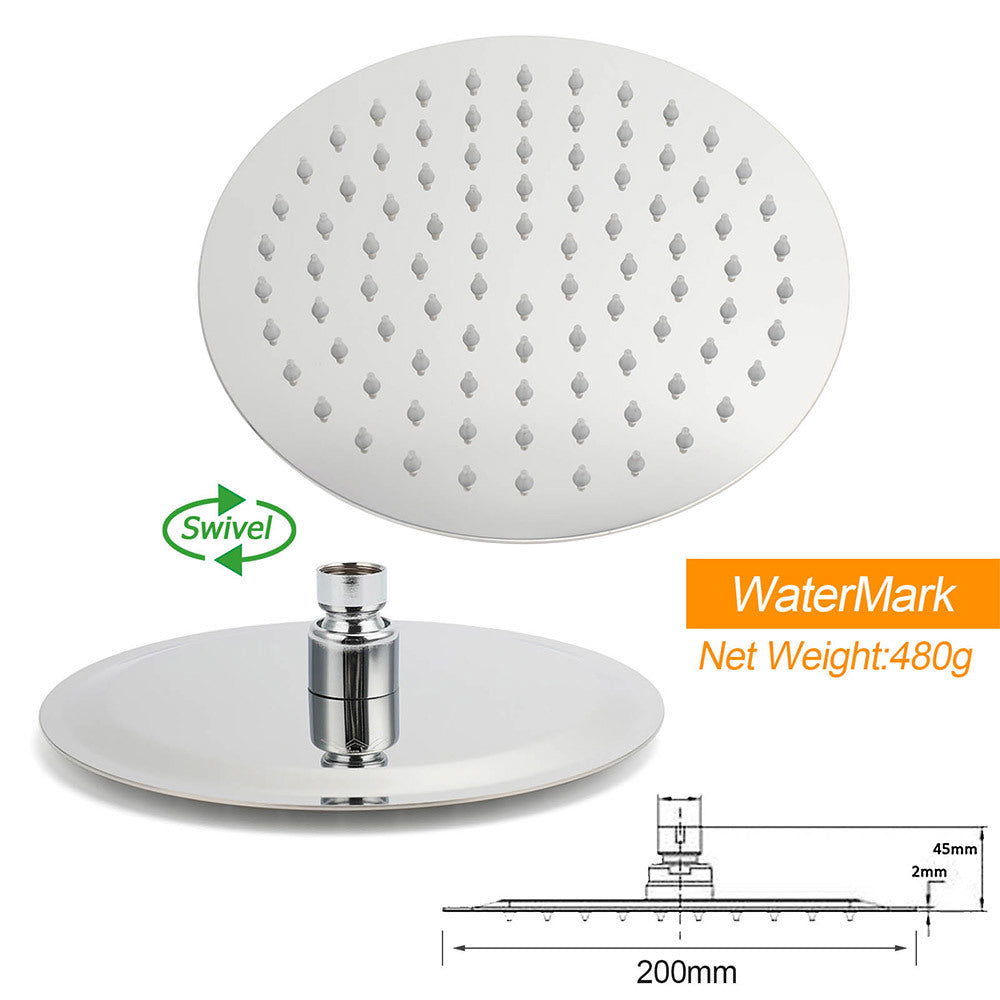 Chrome Round 8" Rainfall Shower Head 3 Modes Handheld Rose Silde Rail Twin Set Mixer
