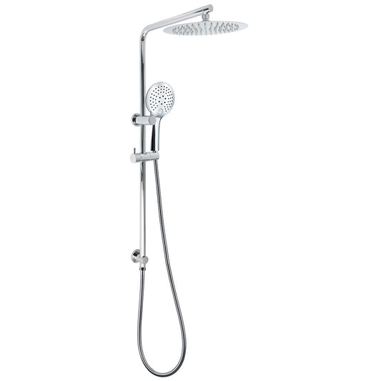 250mm Rain Shower Head Round Handheld Sliding Rail Diverter Arm 2in1 Set Chrome